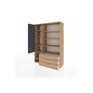 Hyperion Dolap 9 Raflı 3 Çekmeceli Tek Kapaklı  132x44x195 Çam-antrasit/çam