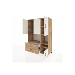 Kronos Dolap 7 Raflı 2 Çekmeceli 4 Kapaklı 132x59x195 Çam-aytaşı/çam