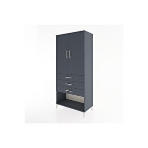 Hyperion Dolap 3 Raflı 3 Çekmeceli 2 Kapaklı 88x44x195 Antrasit-antrasit