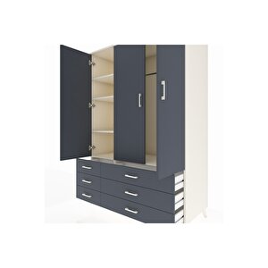 Kronos Dolap 5 Raflı 6 Çekmeceli Tek Askılı 132x59x195 Aytaşı-antrasit/antrasit