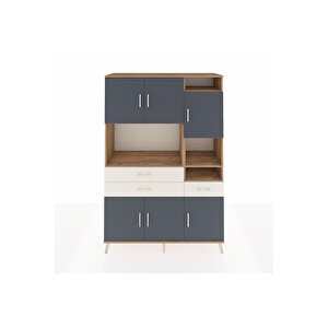 Hyperion Dolap 10 Raflı 3 Çekmeceli 6 Kapaklı 132x44x195 Çam-antrasit/aytaşı