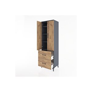 Hyperion Dolap 4 Raflı 2 Çekmeceli 2 Kapaklı 60x44x195 Antrasit-çam