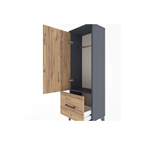 Arges Dolap Tek Raflı Tek Çekmeceli Tek Askılı 44x30x134 Antrasit-çam