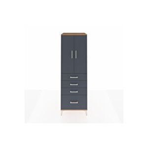 Kronos Dolap 2 Raflı 4 Çekmeceli 2 Kapaklı 60x59x182 Çam-antrasit