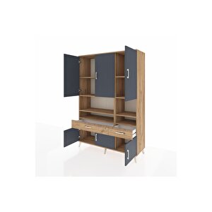 Hyperion Dolap 8 Raflı 2 Çekmeceli 6 Kapaklı 132x44x195 Çam-antrasit/çam