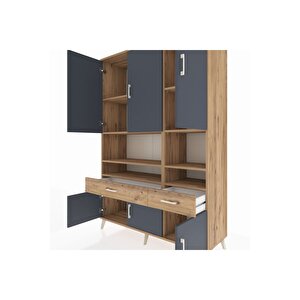 Hyperion Dolap 8 Raflı 2 Çekmeceli 6 Kapaklı 132x44x195 Çam-antrasit/çam