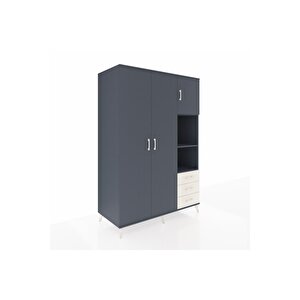 Kronos Dolap 5 Raflı 3 Çekmeceli Tek Askılı 132x59x195 Antrasit-antrasit/aytaşı