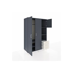 Kronos Dolap 5 Raflı 3 Çekmeceli Tek Askılı 132x59x195 Antrasit-antrasit/aytaşı