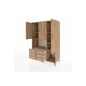 Kronos Dolap 6 Raflı 3 Çekmeceli 3 Kapaklı 132x59x195 Çam-çam/çam