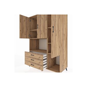 Kronos Dolap 6 Raflı 3 Çekmeceli 3 Kapaklı 132x59x195 Çam-çam/çam