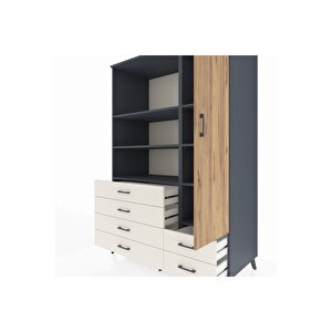 Kronos Dolap 7 Raflı 6 Çekmeceli Tek Kapaklı  132x59x195 Antrasit-çam/aytaşı
