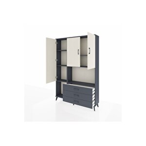 Arges Dolap 6 Raflı 3 Çekmeceli 3 Kapaklı 132x30x195 Antrasit-aytaşı/antrasit