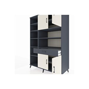 Kronos Dolap 10 Raflı Tek Çekmeceli 4 Kapaklı 132x59x195 Antrasit-aytaşı/antrasit