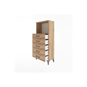 Arges Dolap Tek Raflı 5 Çekmeceli 60x30x134 Çam-çam
