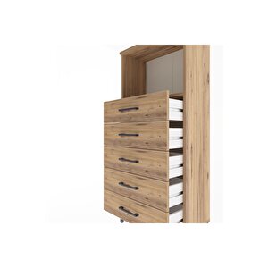 Arges Dolap Tek Raflı 5 Çekmeceli 60x30x134 Çam-çam