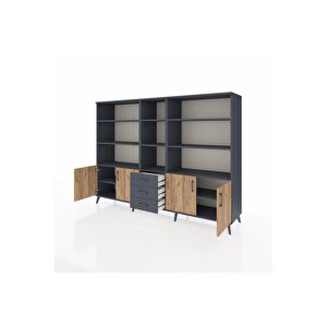 Hyperion Dolap 11 Raflı 3 Çekmeceli 4 Kapaklı 220x44x163 Antrasit-çam/antrasit