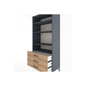 Hyperion Dolap Tek Raflı 7 Çekmeceli 88x44x182 Antrasit-çam