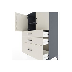 Hyperion Dolap 2 Raflı 3 Çekmeceli 2 Kapaklı 88x44x134 Antrasit-aytaşı
