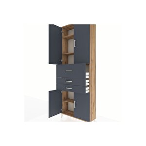 Arges Dolap 4 Raflı 3 Çekmeceli 4 Kapaklı 88x30x243 Çam-antrasit