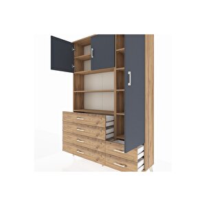 Arges Dolap 9 Raflı 6 Çekmeceli 3 Kapaklı 132x30x195 Çam-antrasit/çam