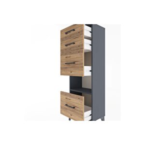 Arges Dolap Tek Raflı 4 Çekmeceli 44x30x134 Antrasit-çam