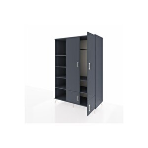 Kronos Dolap 6 Raflı 4 Kapaklı Tek Askılı 132x59x195 Antrasit-antrasit/antrasit