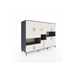 Kronos Dolap 13 Raflı 3 Çekmeceli 9 Kapaklı 220x59x163 Antrasit-aytaşı