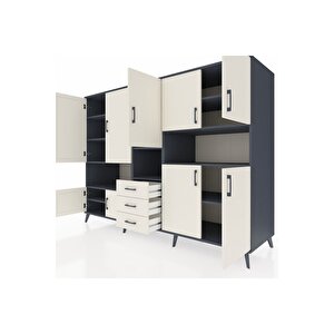 Kronos Dolap 13 Raflı 3 Çekmeceli 9 Kapaklı 220x59x163 Antrasit-aytaşı