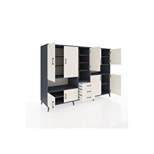 Kronos Dolap 13 Raflı 3 Çekmeceli 9 Kapaklı 220x59x163 Antrasit-aytaşı