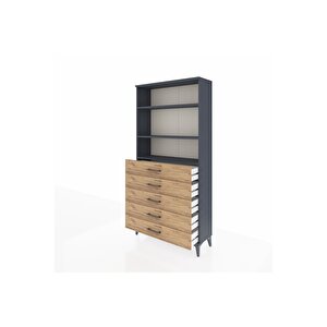 Arges Dolap 3 Raflı 5 Çekmeceli 88x30x182 Antrasit-çam