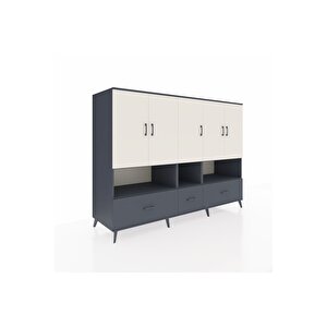 Kronos Dolap 12 Raflı 3 Çekmeceli 5 Kapaklı 220x59x163 Antrasit-aytaşı/antrasit