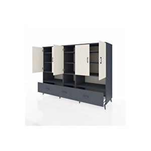 Kronos Dolap 12 Raflı 3 Çekmeceli 5 Kapaklı 220x59x163 Antrasit-aytaşı/antrasit