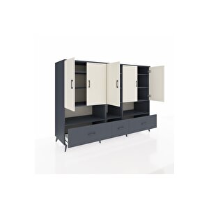 Kronos Dolap 12 Raflı 3 Çekmeceli 5 Kapaklı 220x59x163 Antrasit-aytaşı/antrasit
