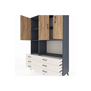 Hyperion Dolap 6 Raflı 6 Çekmeceli 3 Kapaklı 132x44x195 Antrasit-çam/aytaşı