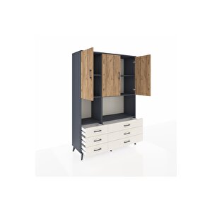 Hyperion Dolap 6 Raflı 6 Çekmeceli 3 Kapaklı 132x44x195 Antrasit-çam/aytaşı