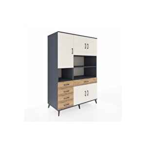 Kronos Dolap 9 Raflı 5 Çekmeceli 5 Kapaklı 132x59x195 Antrasit-aytaşı/çam