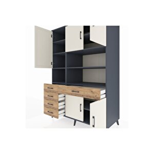 Kronos Dolap 9 Raflı 5 Çekmeceli 5 Kapaklı 132x59x195 Antrasit-aytaşı/çam