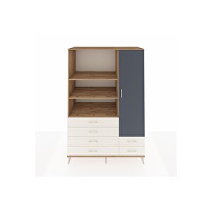 Kronos Dolap 7 Raflı 6 Çekmeceli Tek Kapaklı  132x59x195 Çam-antrasit/aytaşı