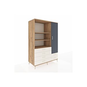 Kronos Dolap 7 Raflı 6 Çekmeceli Tek Kapaklı  132x59x195 Çam-antrasit/aytaşı