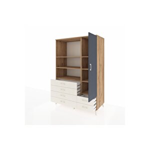 Kronos Dolap 7 Raflı 6 Çekmeceli Tek Kapaklı  132x59x195 Çam-antrasit/aytaşı