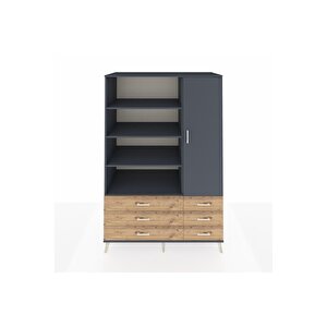 Kronos Dolap 8 Raflı 6 Çekmeceli Tek Kapaklı  132x59x195 Antrasit-antrasit/çam