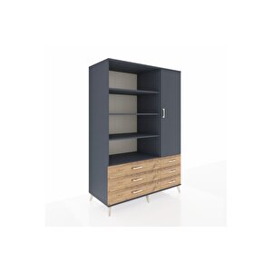 Kronos Dolap 8 Raflı 6 Çekmeceli Tek Kapaklı  132x59x195 Antrasit-antrasit/çam