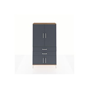 Arges Dolap Tek Raflı 2 Çekmeceli Tek Askılı 88x30x163 Çam-antrasit