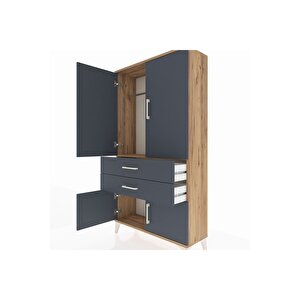 Arges Dolap Tek Raflı 2 Çekmeceli Tek Askılı 88x30x163 Çam-antrasit