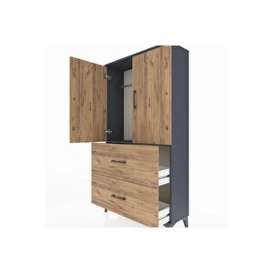 Arges Dolap Tek Raflı 2 Çekmeceli Tek Askılı 88x30x163 Antrasit-çam