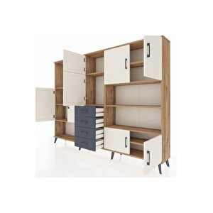 Arges Dolap 9 Raflı 4 Çekmeceli 8 Kapaklı 220x30x163 Çam-aytaşı/antrasit