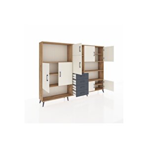 Arges Dolap 9 Raflı 4 Çekmeceli 8 Kapaklı 220x30x163 Çam-aytaşı/antrasit