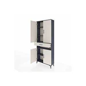 Arges Dolap 5 Raflı Tek Çekmeceli 4 Kapaklı 88x30x221 Antrasit-aytaşı