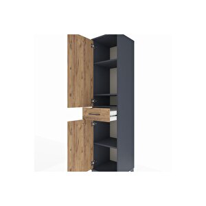 Hyperion Dolap 4 Raflı Tek Çekmeceli 2 Kapaklı 44x44x195 Antrasit-çam