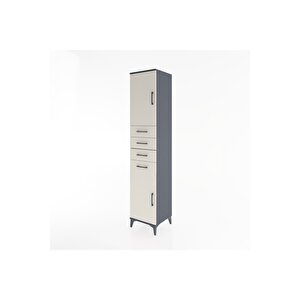 Hyperion Dolap 3 Raflı 4 Çekmeceli 2 Kapaklı 44x44x221 Antrasit-aytaşı